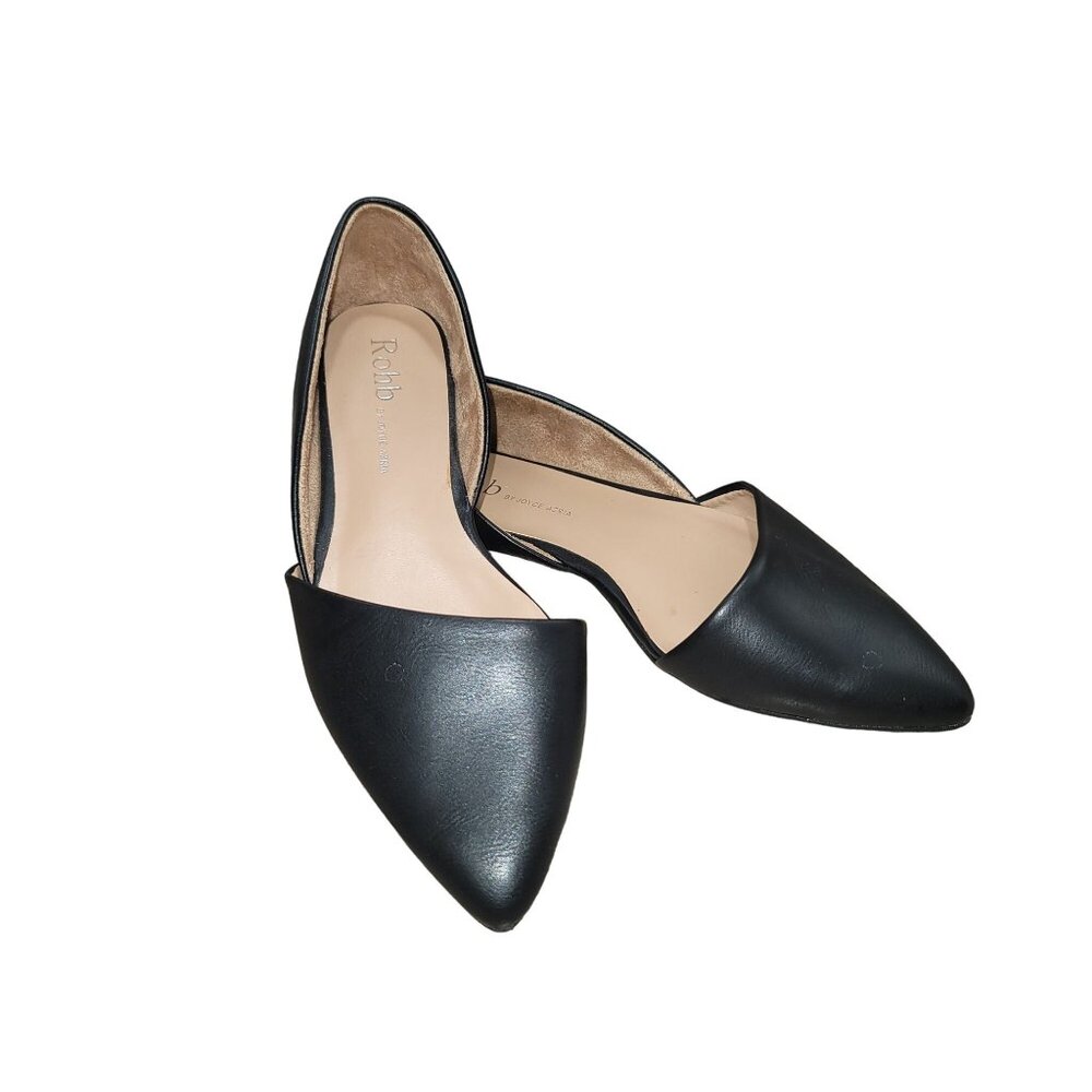 Women Sz 6 Black D'Orsay Pointy Toe Flats Ballerina Loafers Academia Preppy Y2K‎